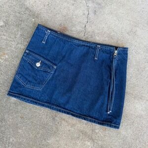 Zara Denim Mini Skirt Dark Wash Indigo Utility Pocket Side Zip XS 24
